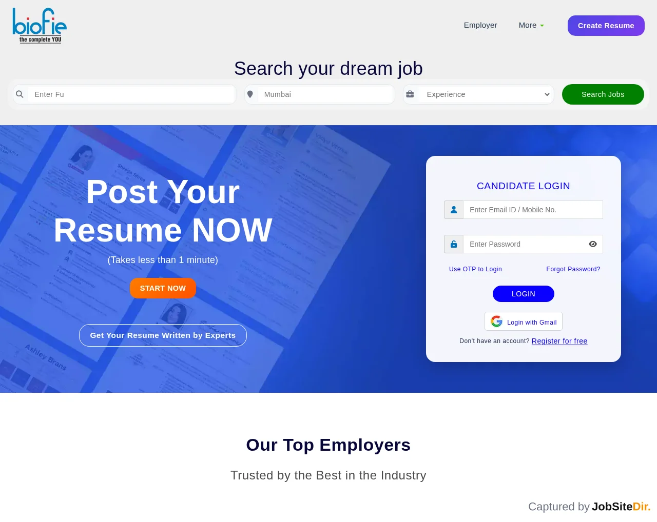 Biofie website screenshot