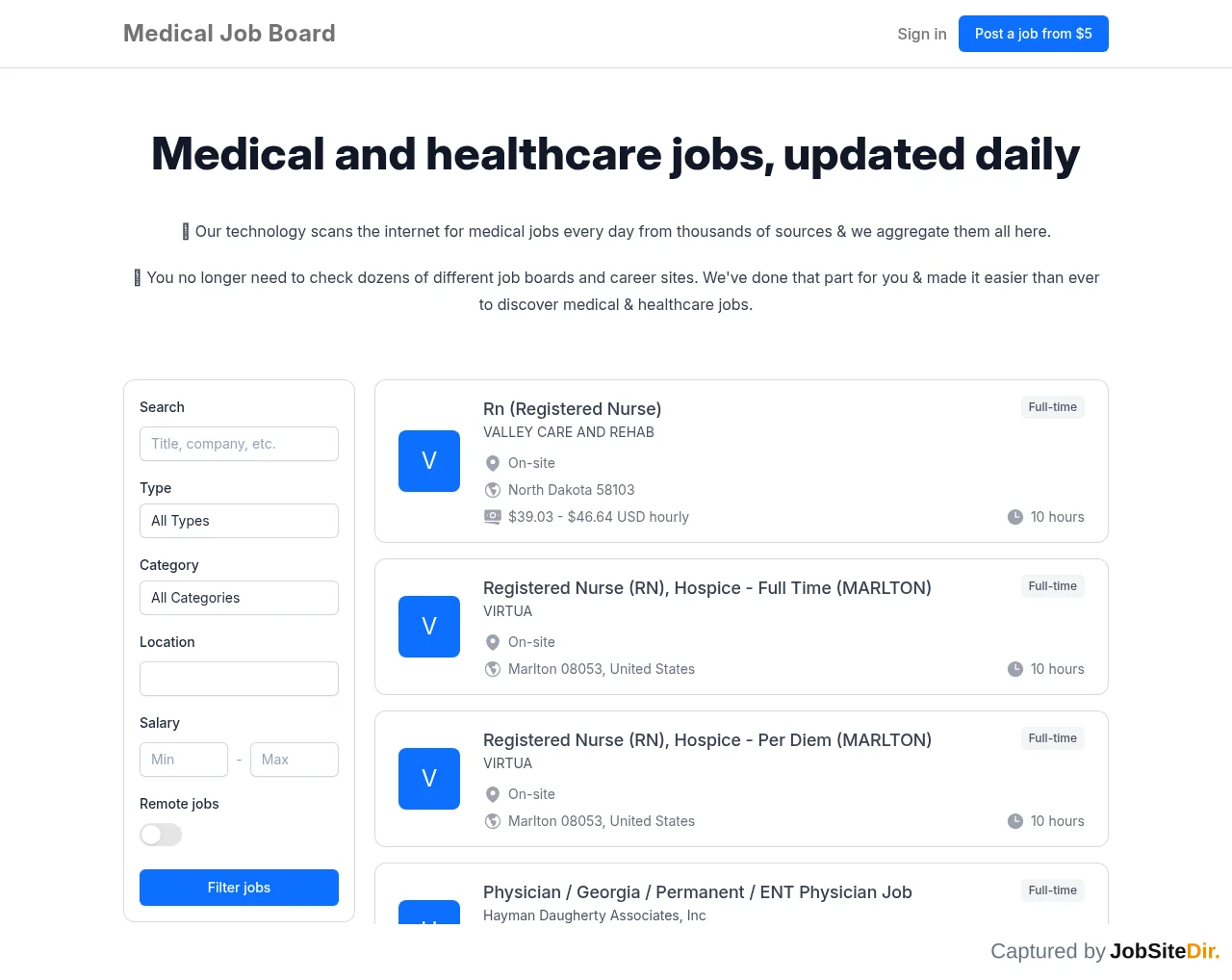 Medical Job Board website screenshot