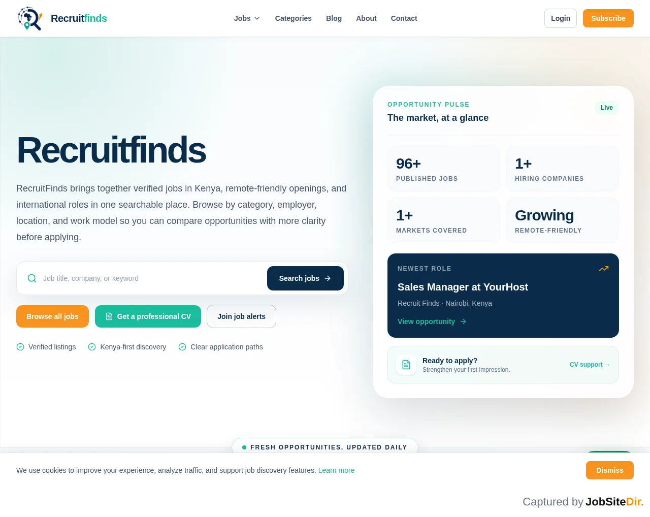 RecruitFinds website screenshot