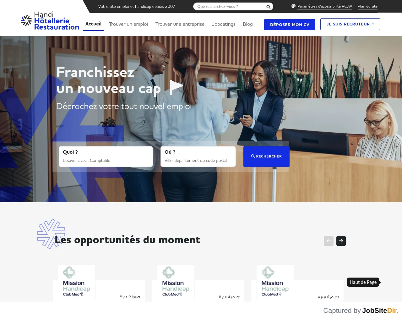 Handi-Hotellerie-Restauration screenshot Handi-Hotellerie-Restauration website screenshot