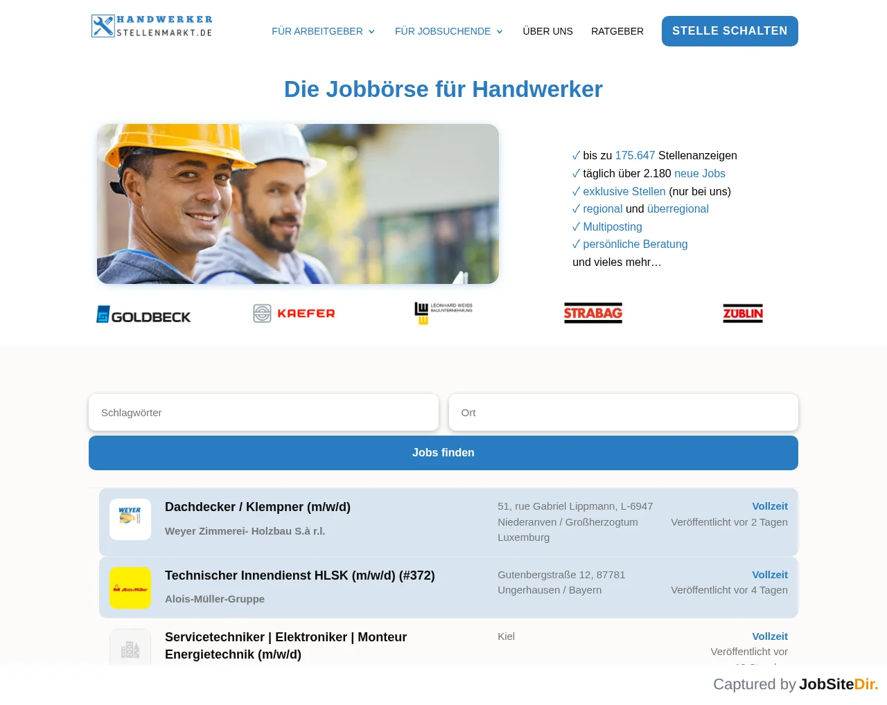 Handwerker Stellenmarkt screenshot Handwerker Stellenmarkt website screenshot