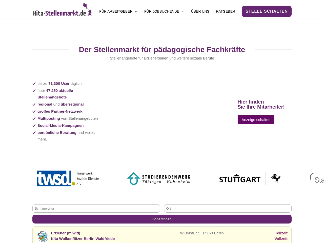 Kita-Stellenmarkt website screenshot