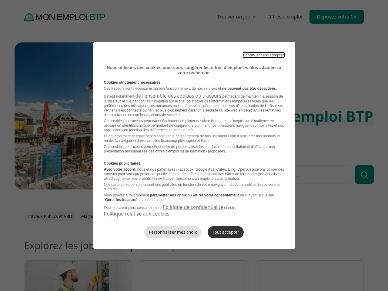 Mon Emploi BTP website screenshot