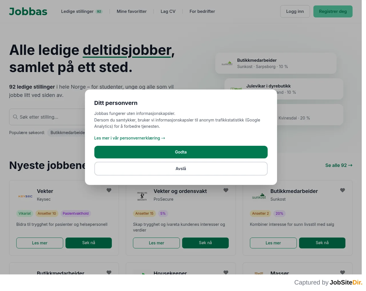 Jobbas website screenshot