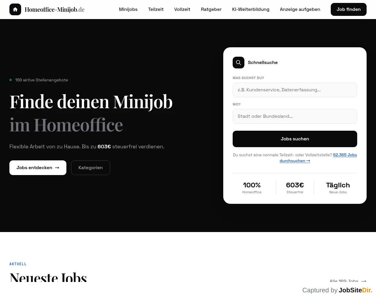 Homeoffice-Minijob website screenshot