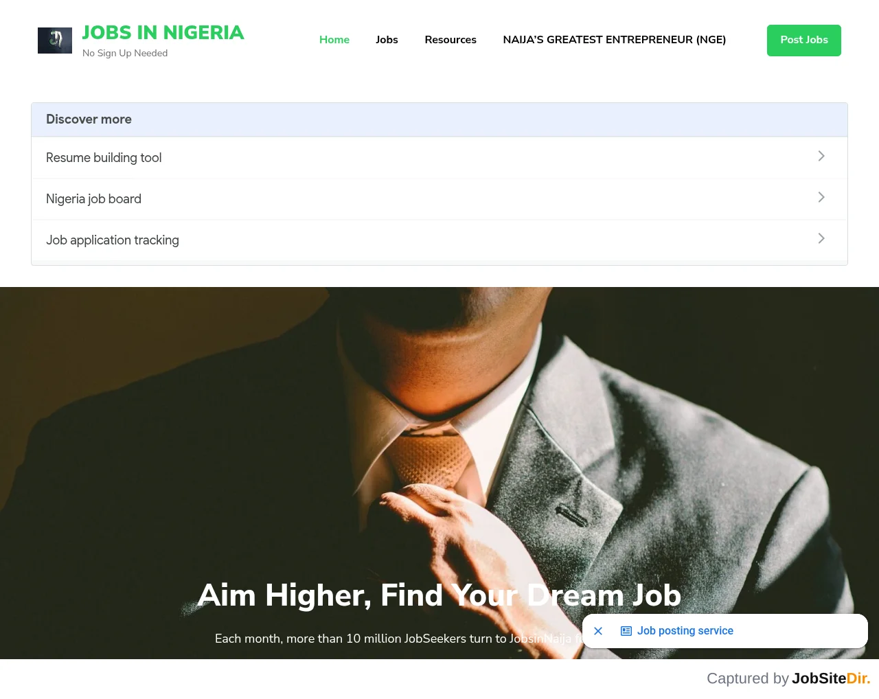 Jobs in Nigeria website screenshot