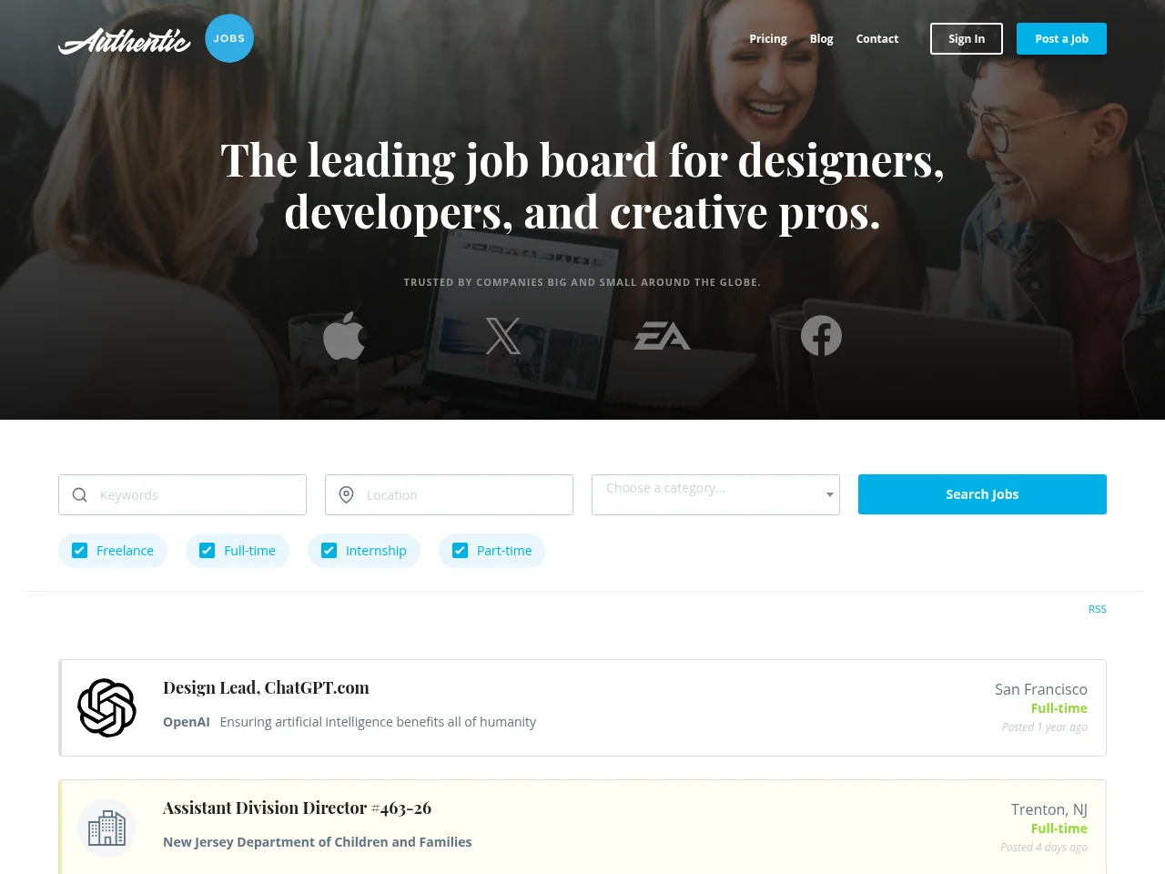 Authentic Jobs screenshot Authentic Jobs website screenshot