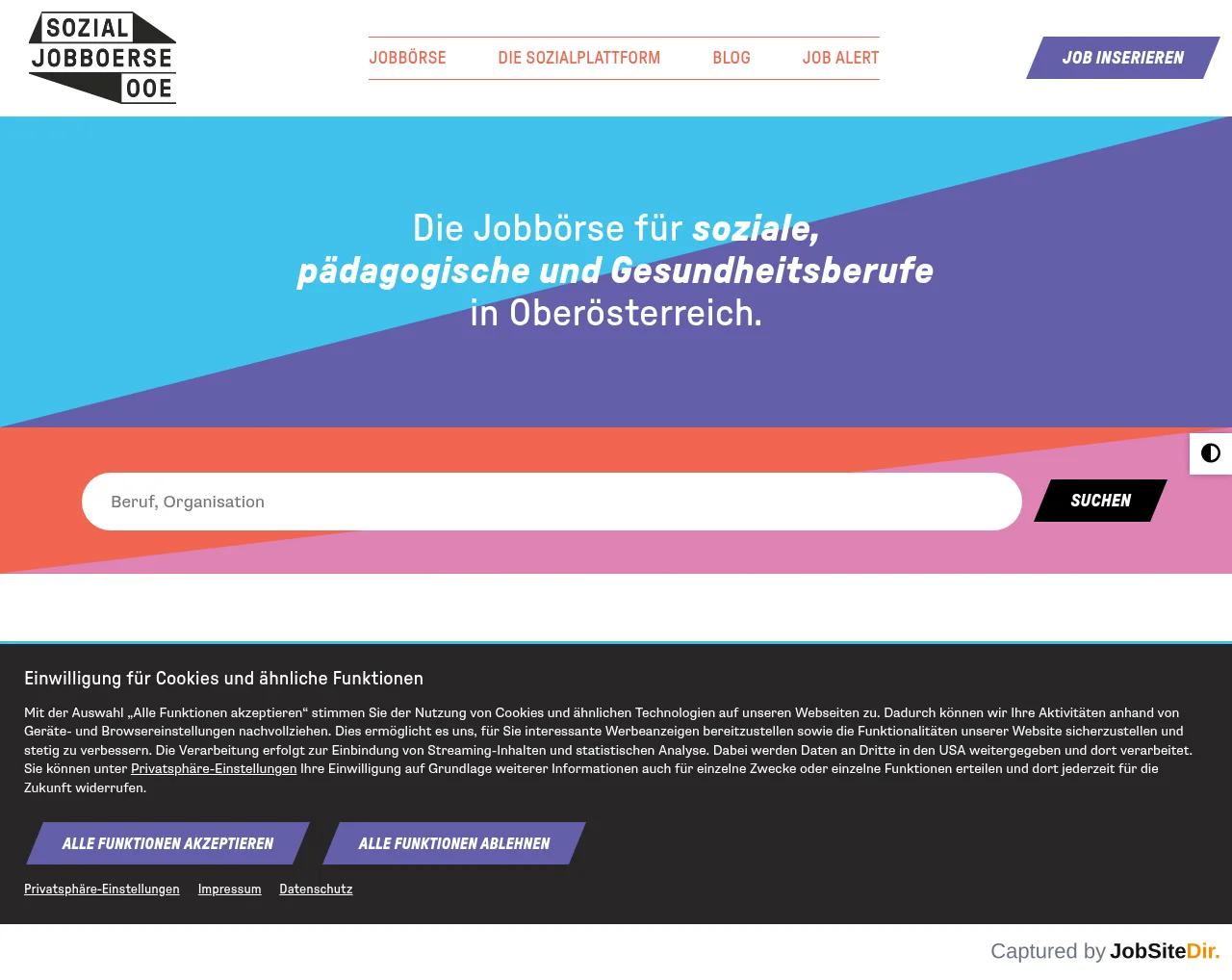 Sozial-Jobbörse OÖ website screenshot