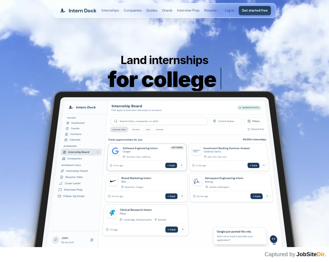 Intern Dock screenshot Intern Dock website screenshot