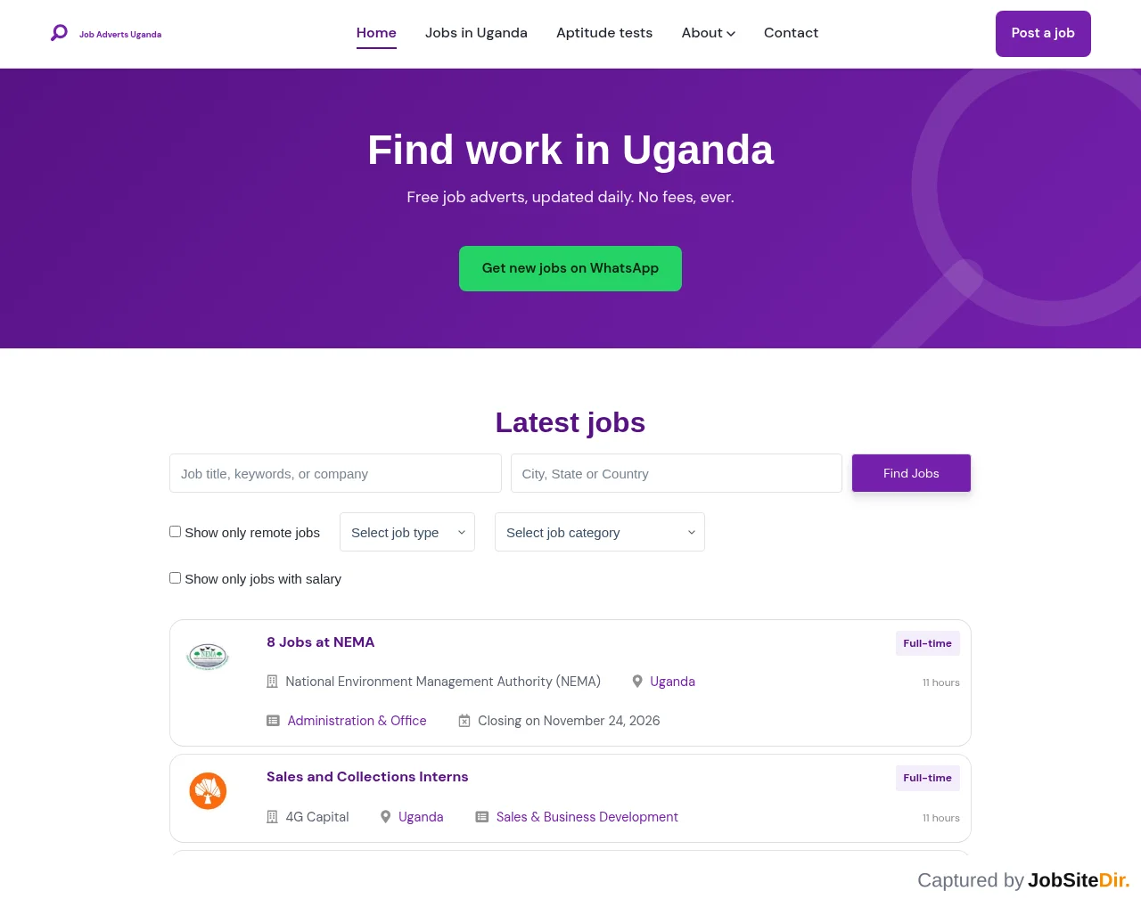 Job Adverts Uganda website screenshot