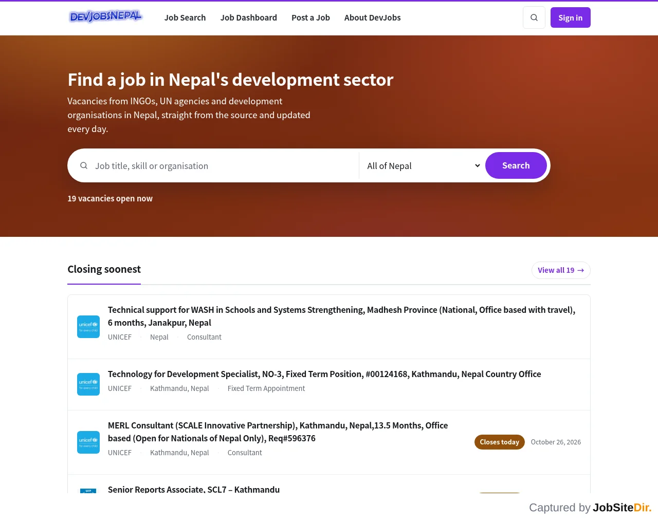 DevJobsNepal website screenshot