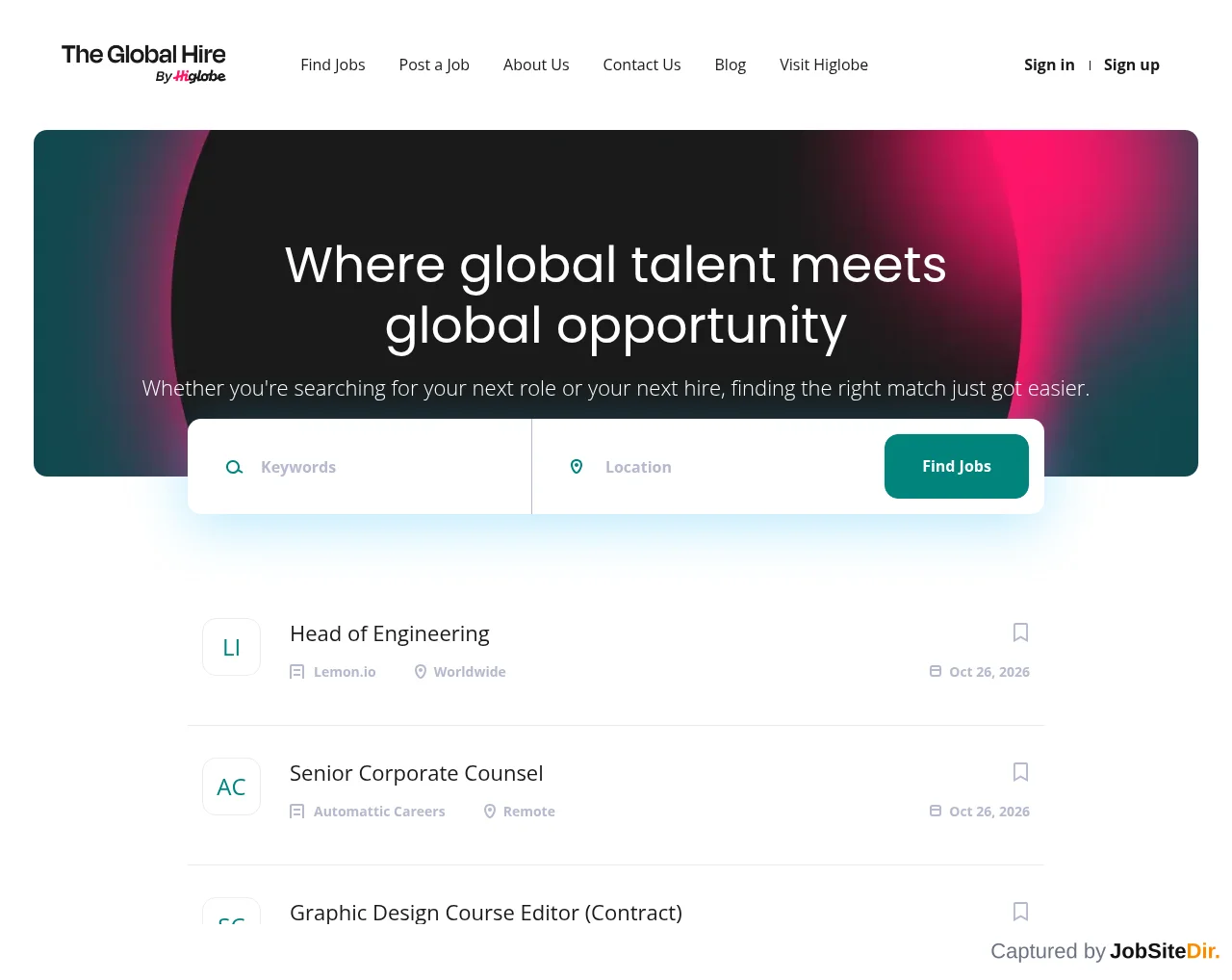 The Global Hire by Higlobe screenshot The Global Hire by Higlobe website screenshot