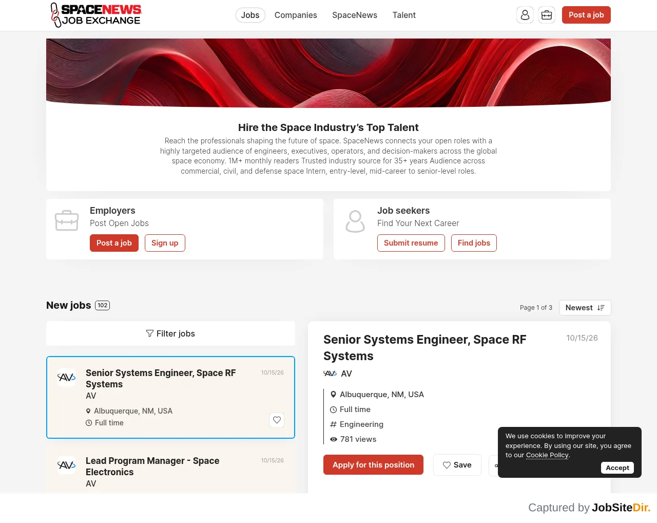 SpaceNews Job Exchange screenshot SpaceNews Job Exchange website screenshot