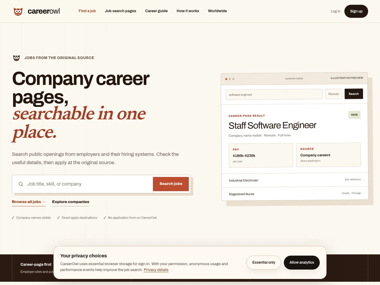 CareerOwl website screenshot