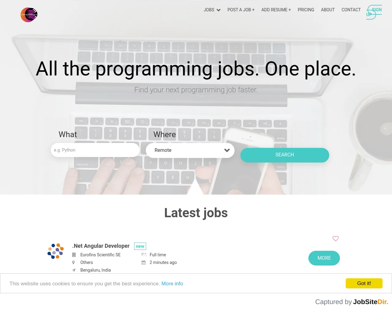 CodingJobBoard website screenshot
