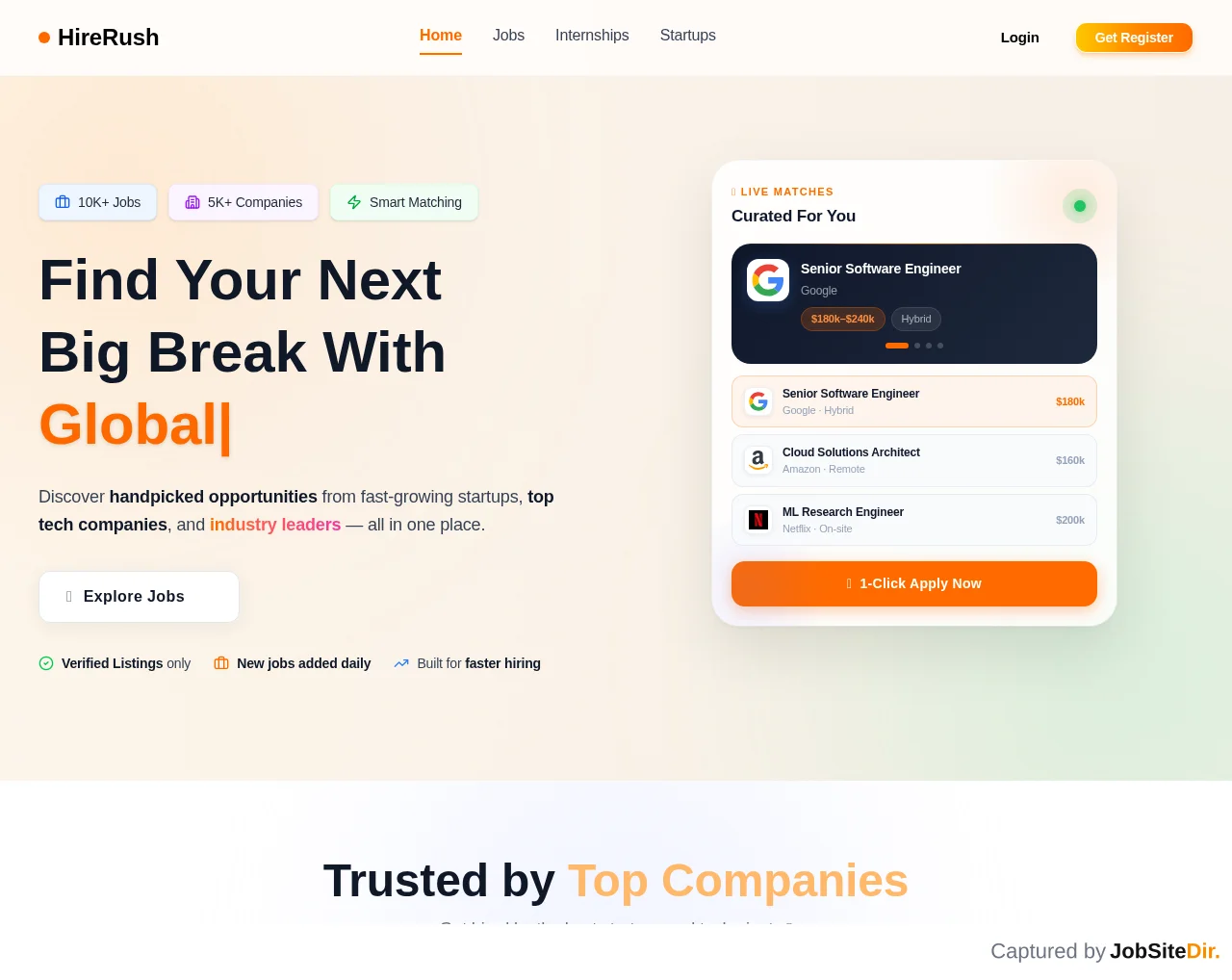 HireRush website screenshot