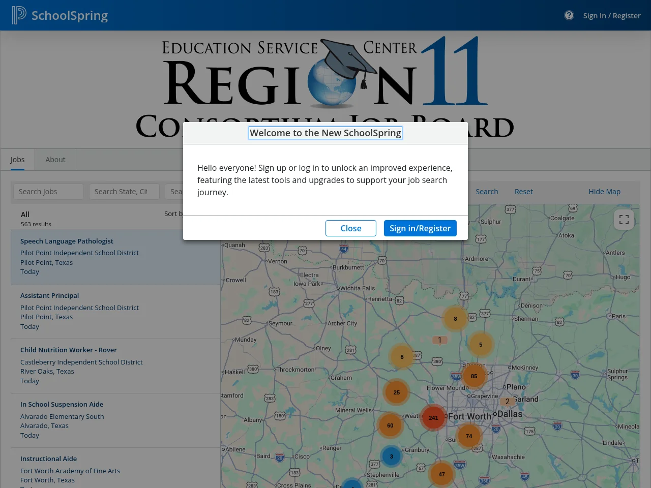 ESC Region 11 Consortium Job Board website screenshot
