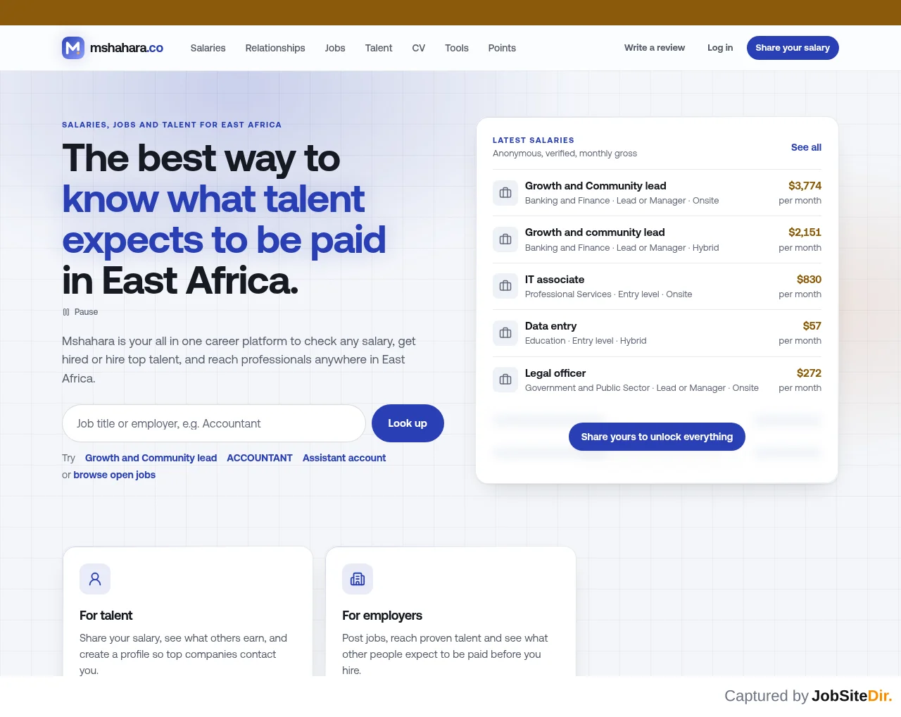 Mshahara website screenshot