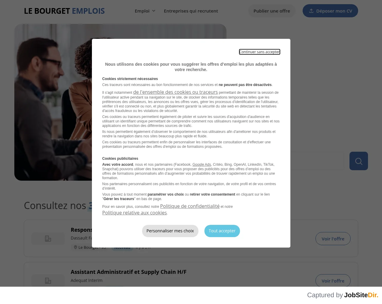Le Bourget Emplois website screenshot