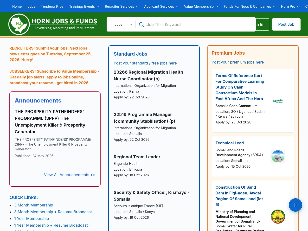 Horn Jobs website screenshot