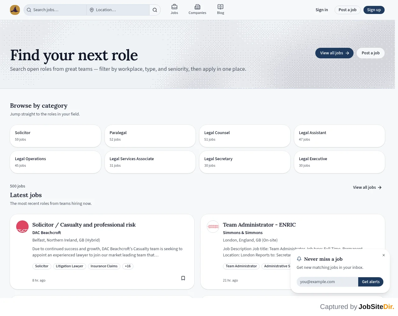 Law Jobs Wizard website screenshot