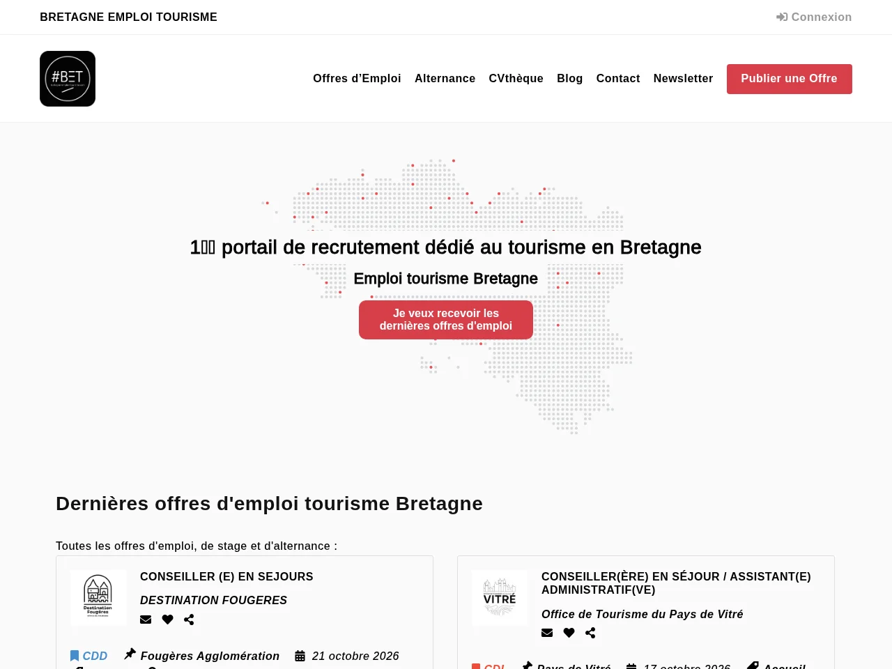 Bretagne Emploi Tourisme website screenshot