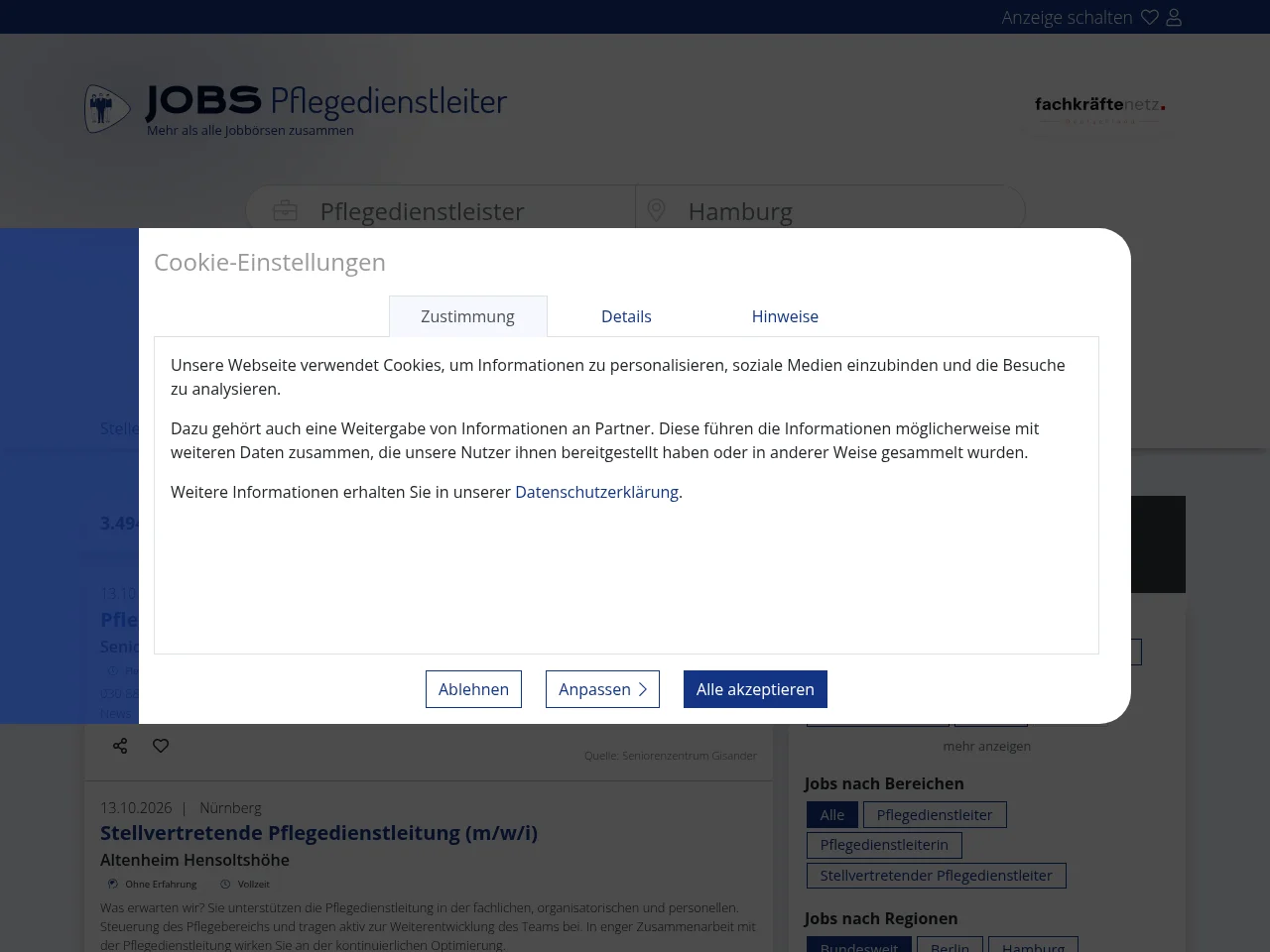 Stellenangebote-Pflegedienstleiter website screenshot
