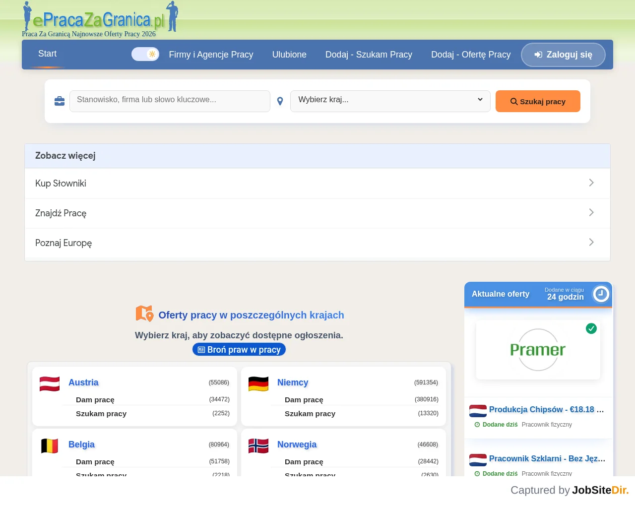 ePracaZaGranica website screenshot