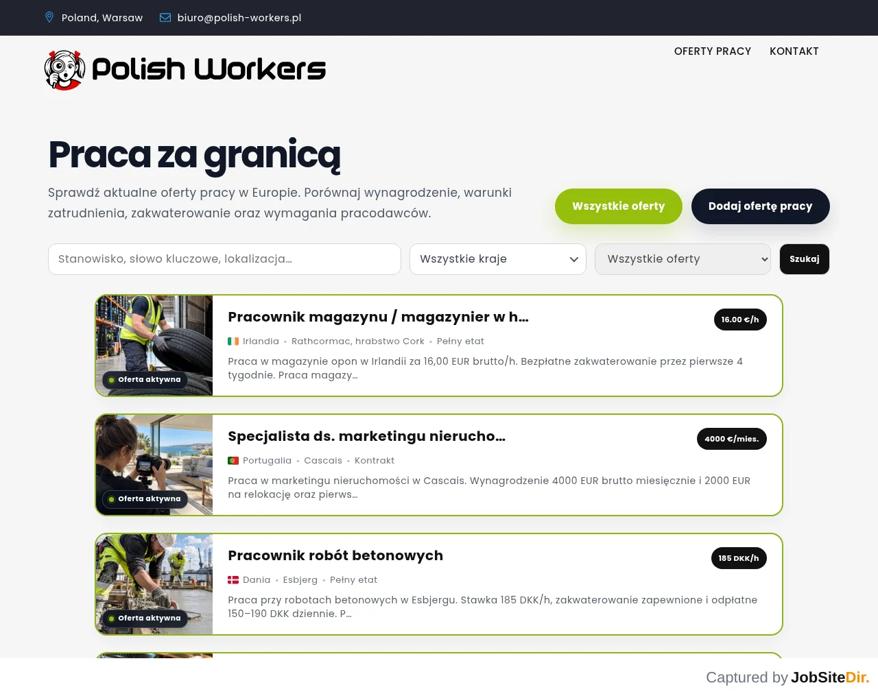 Polish Workers website screenshot
