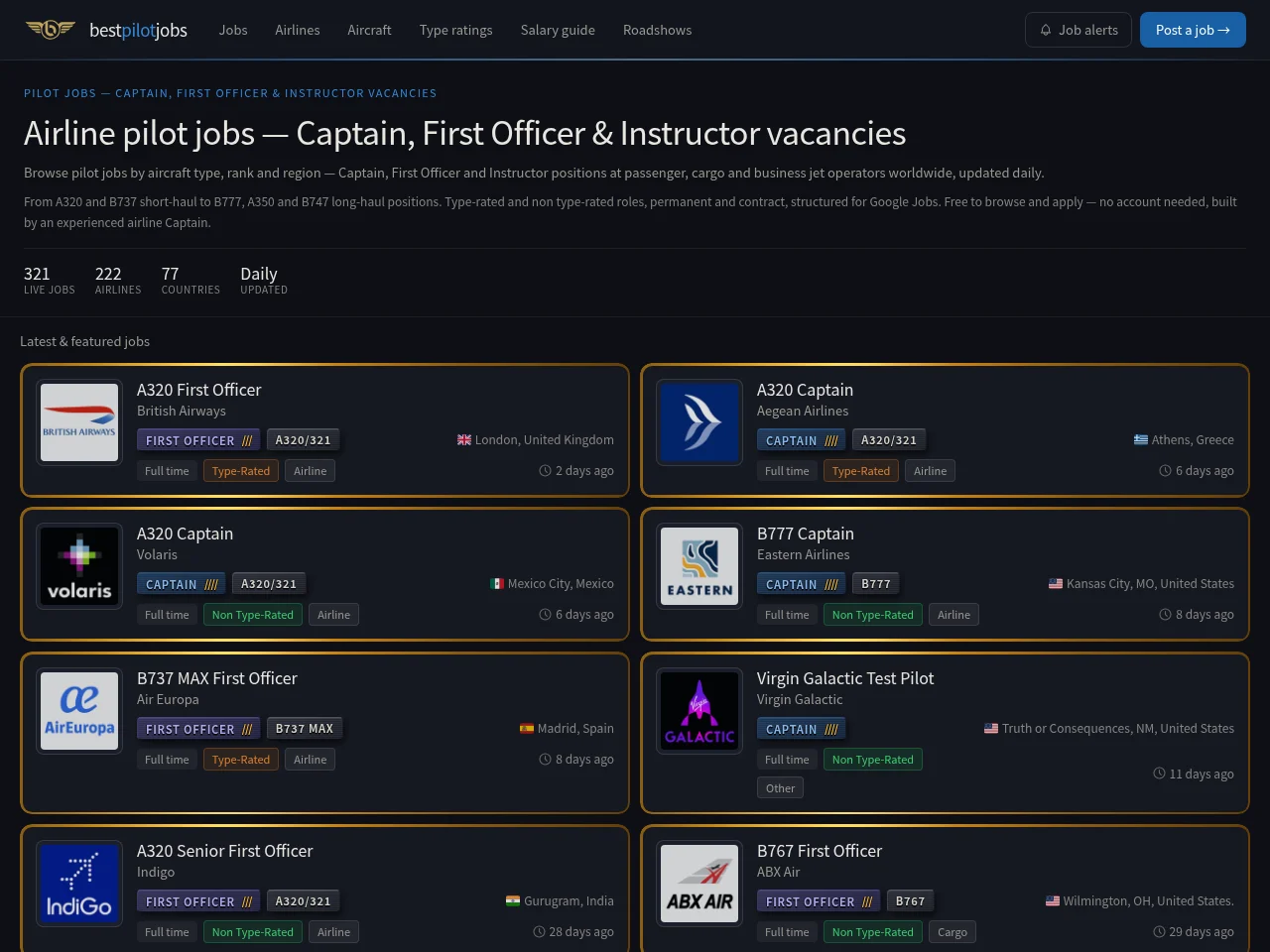Best Pilot Jobs screenshot Best Pilot Jobs website screenshot