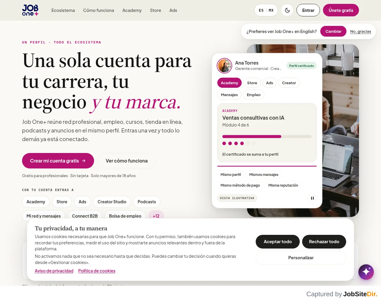 Job One+ screenshot Job One+ website screenshot