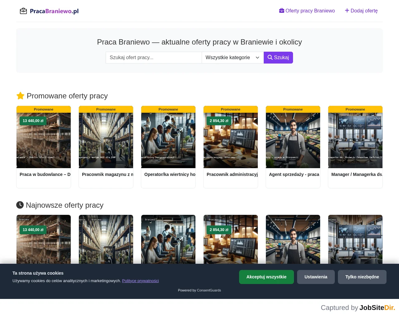 Praca Braniewo website screenshot