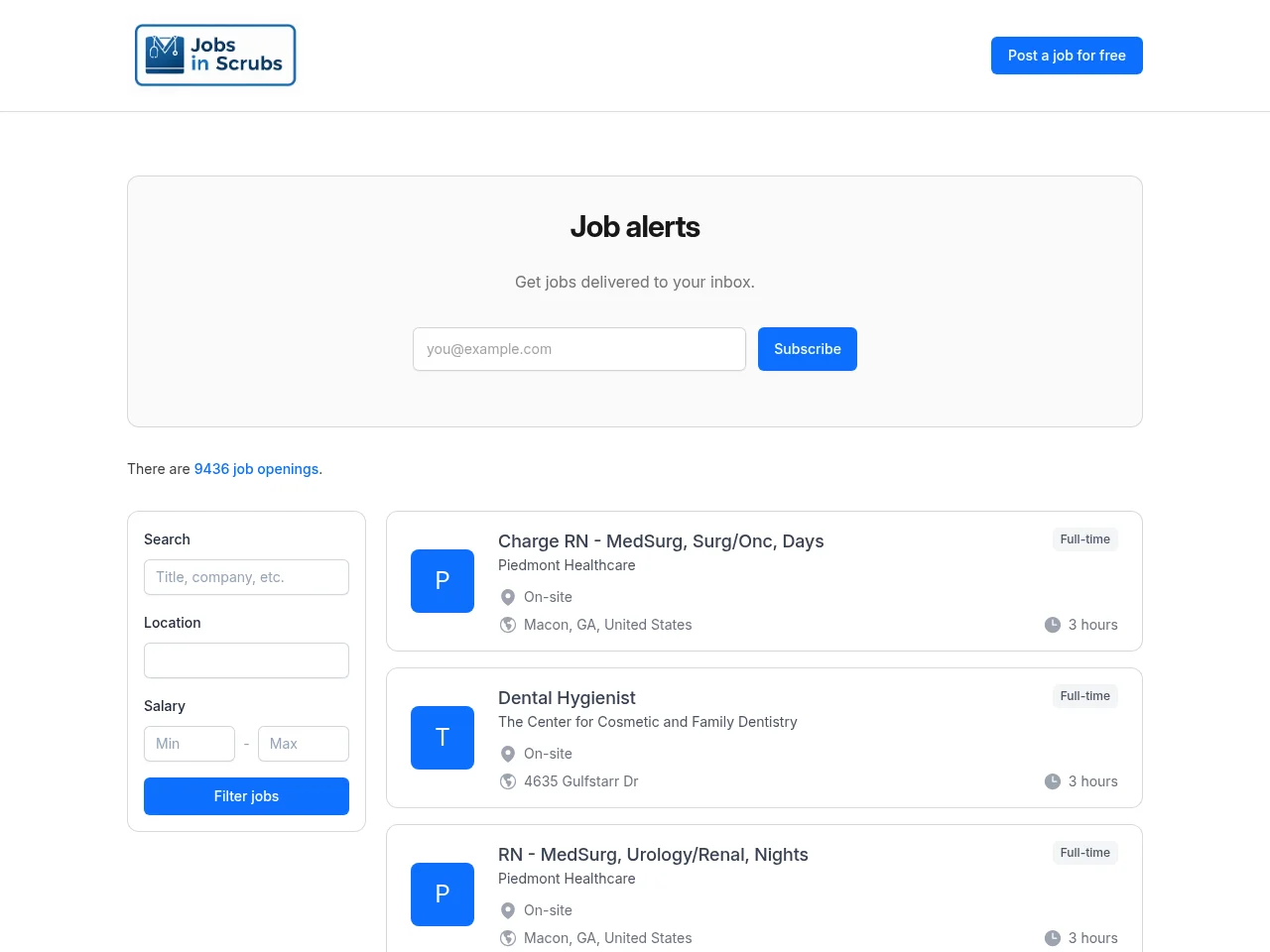 Jobs in Scrubs website screenshot