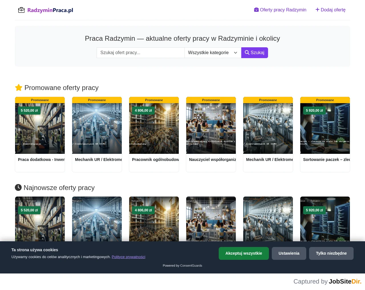 RadzyminPraca website screenshot