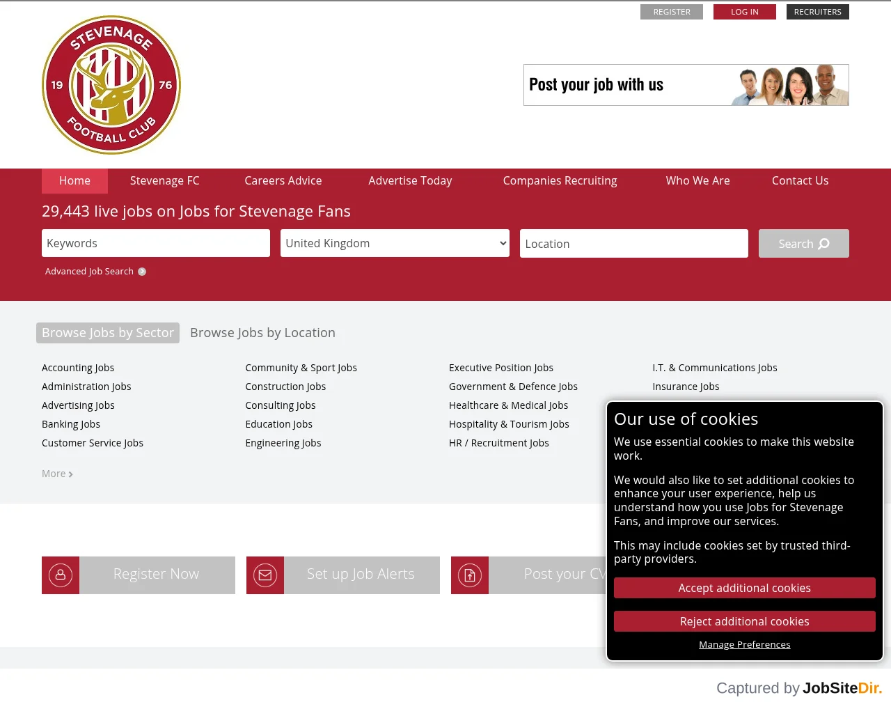 Jobs for Stevenage Fans screenshot Jobs for Stevenage Fans website screenshot