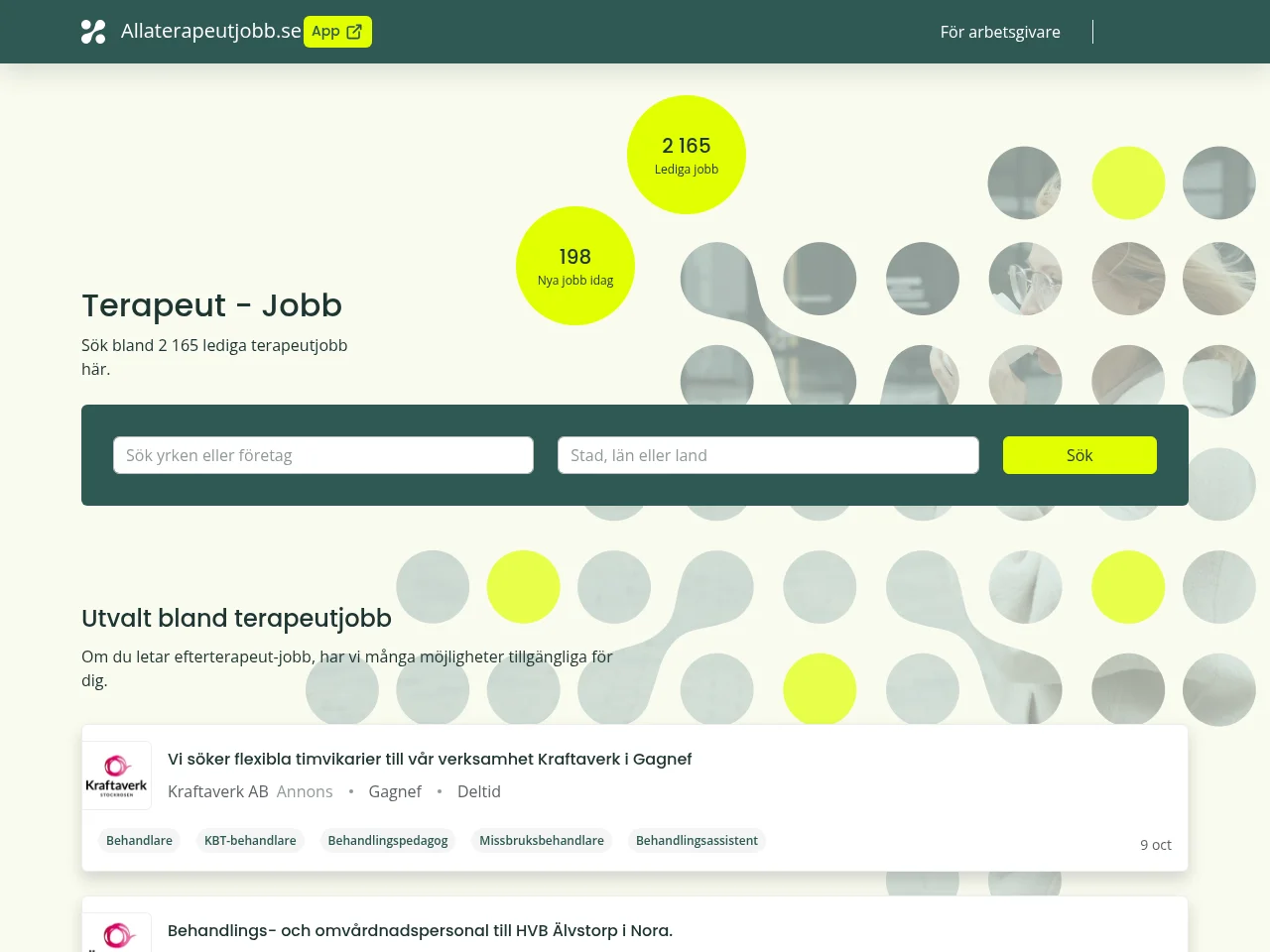 Allaterapeutjobb website screenshot
