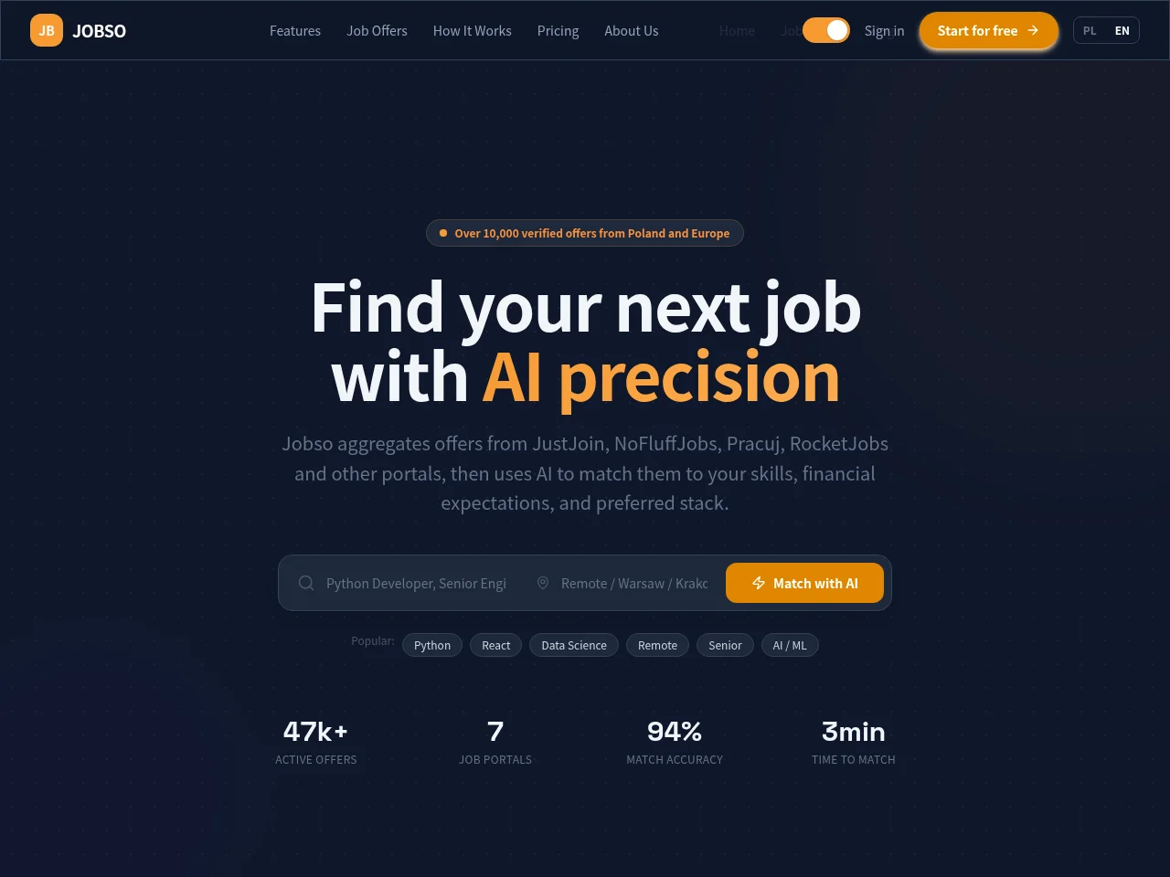 Jobso website screenshot