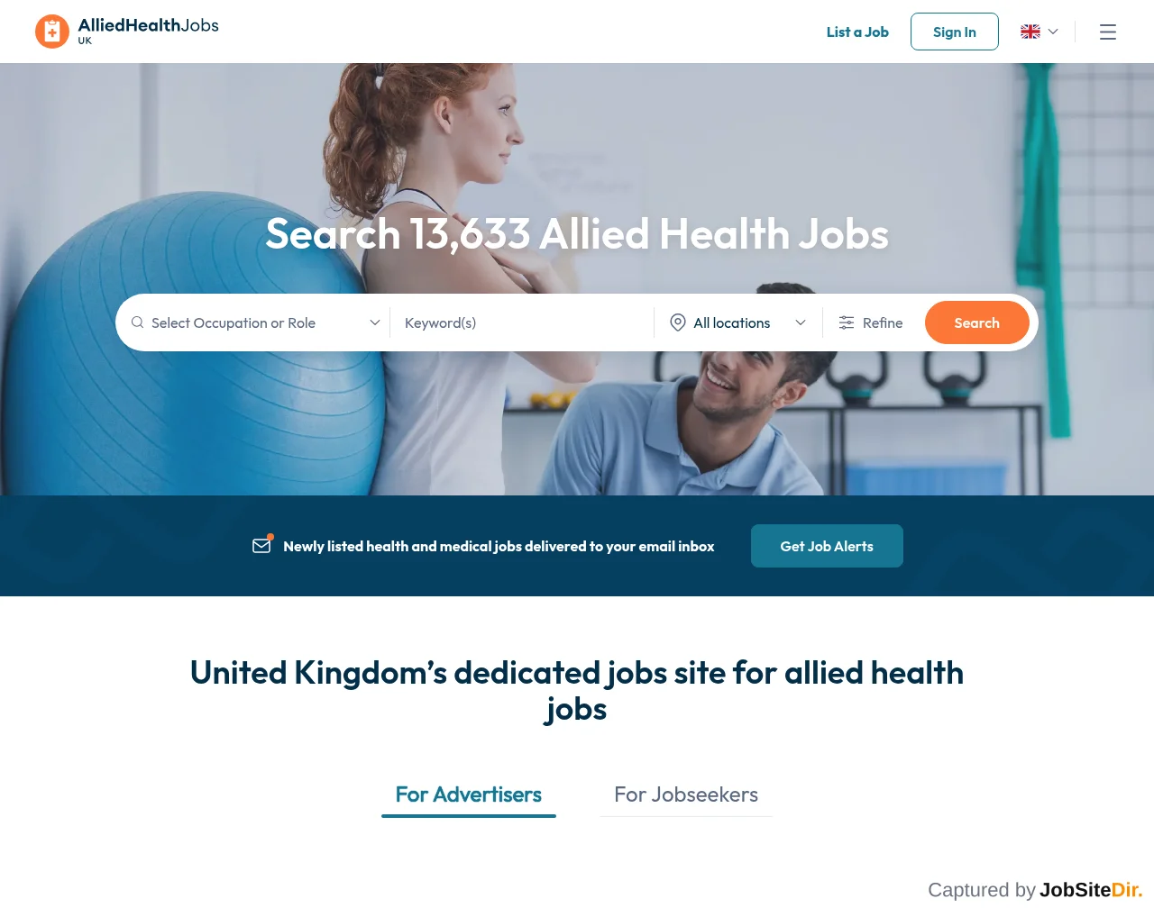 Allied Health Jobs UK website screenshot