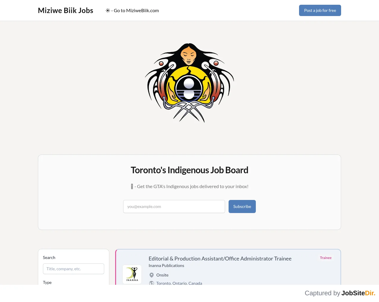 Miziwe Biik Jobs website screenshot