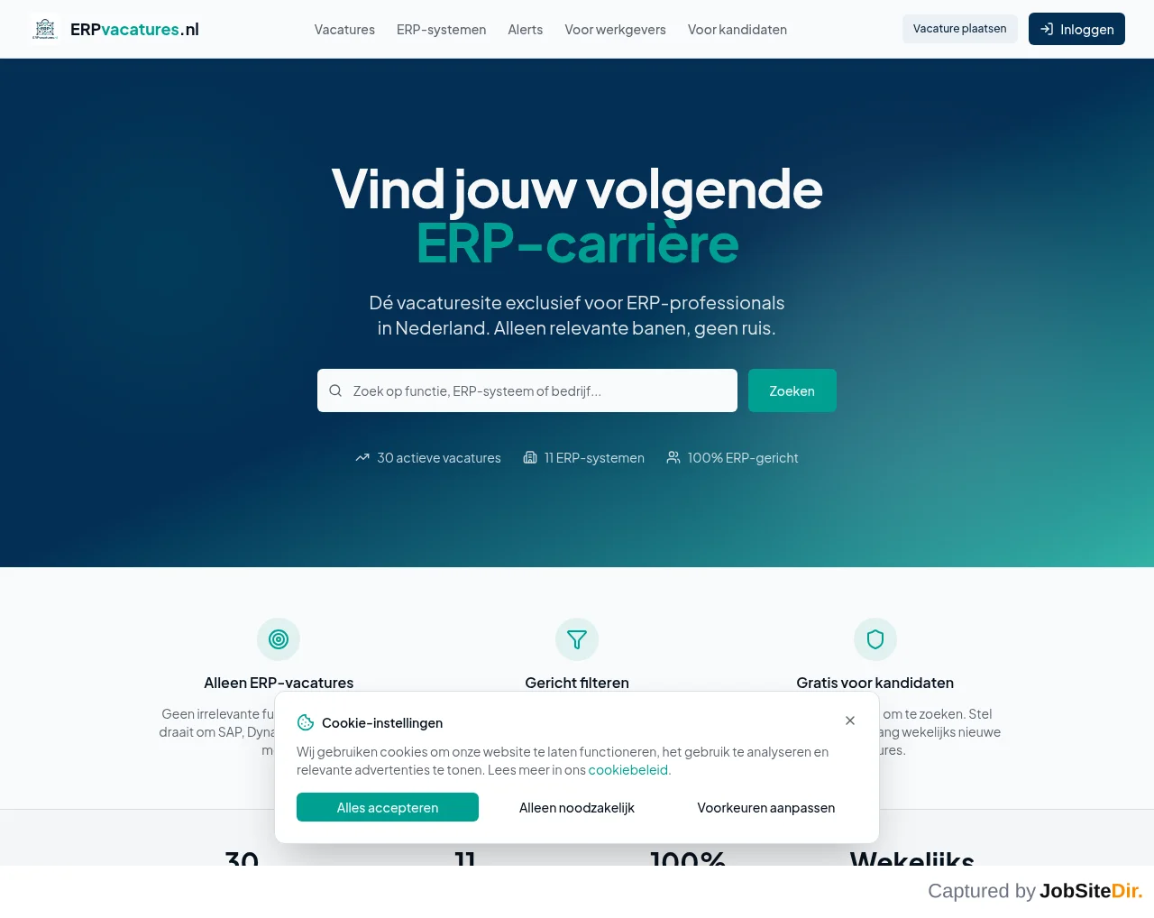 ERP Vacatures Nederland website screenshot