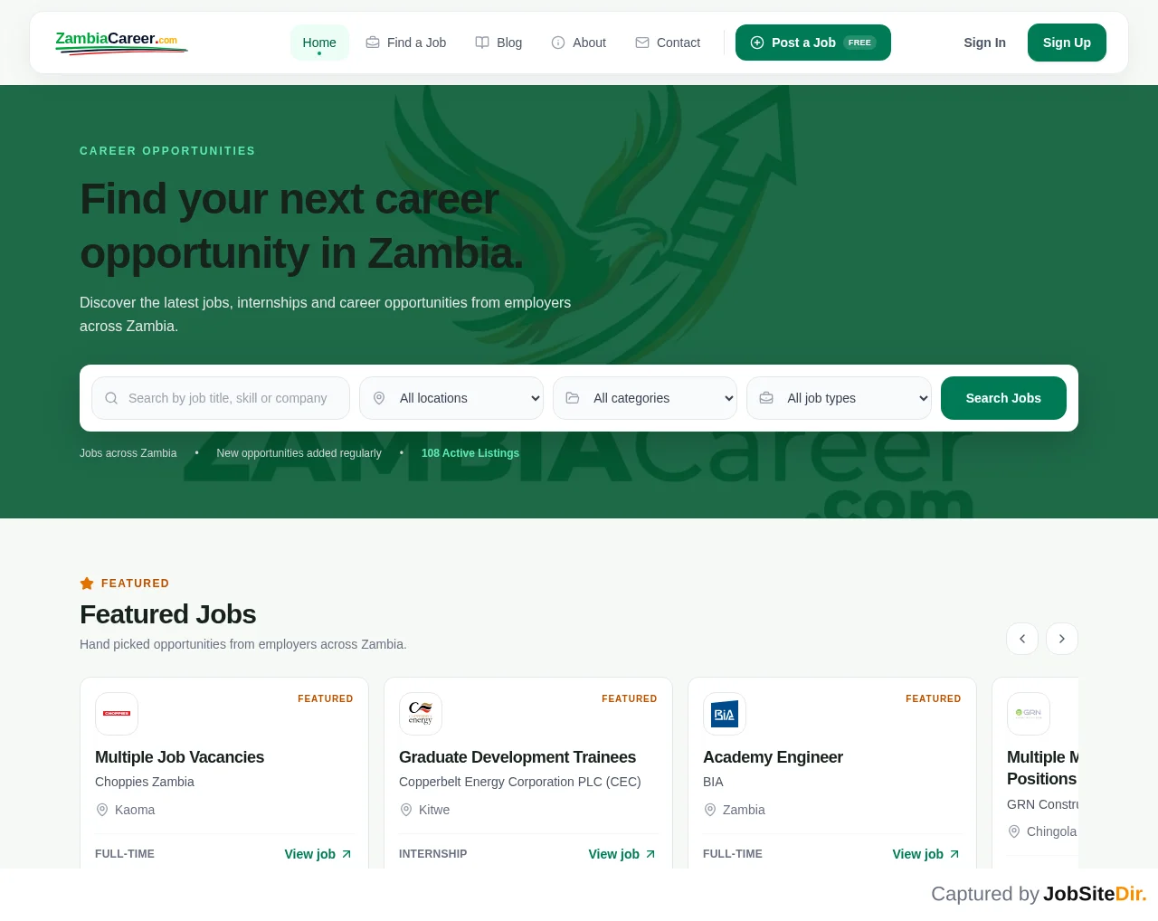 ZambiaCareer website screenshot