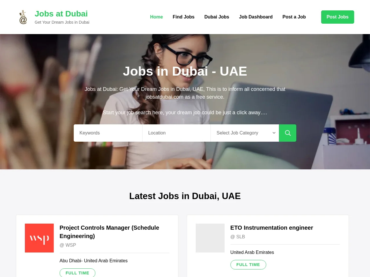 Jobs at Dubai website screenshot