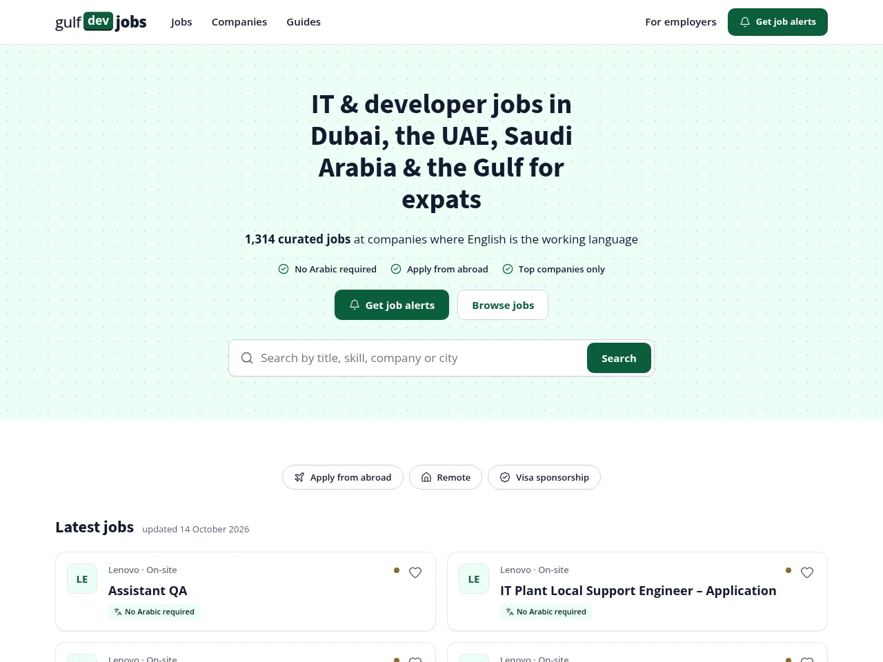 Gulf Dev Jobs screenshot Gulf Dev Jobs website screenshot