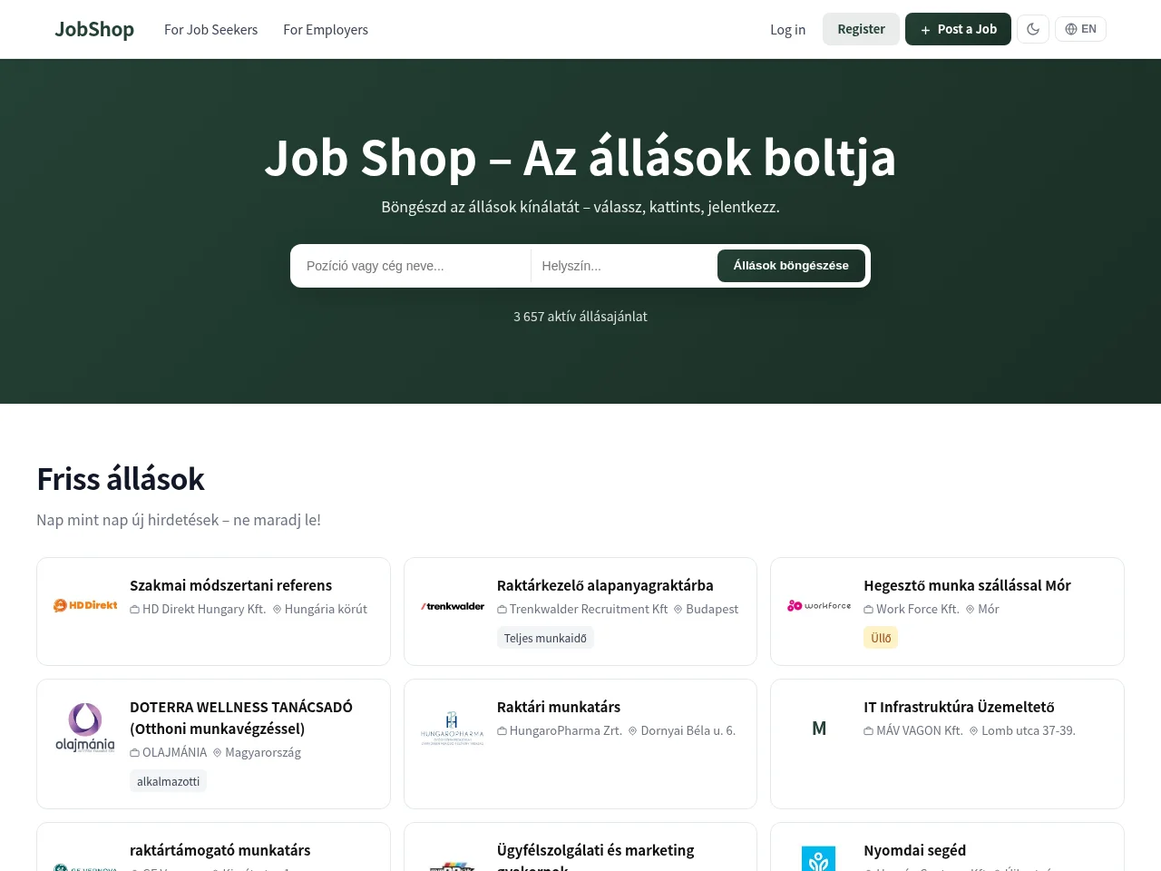 JobShop website screenshot