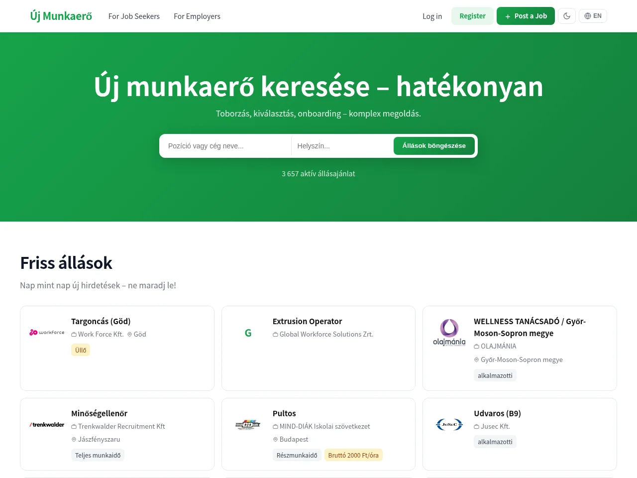 Új Munkaerő website screenshot