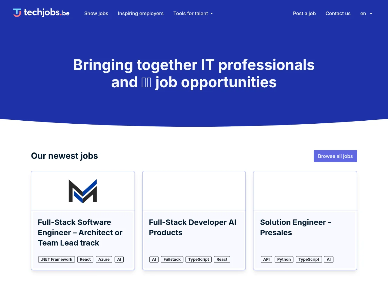 Techjobs website screenshot