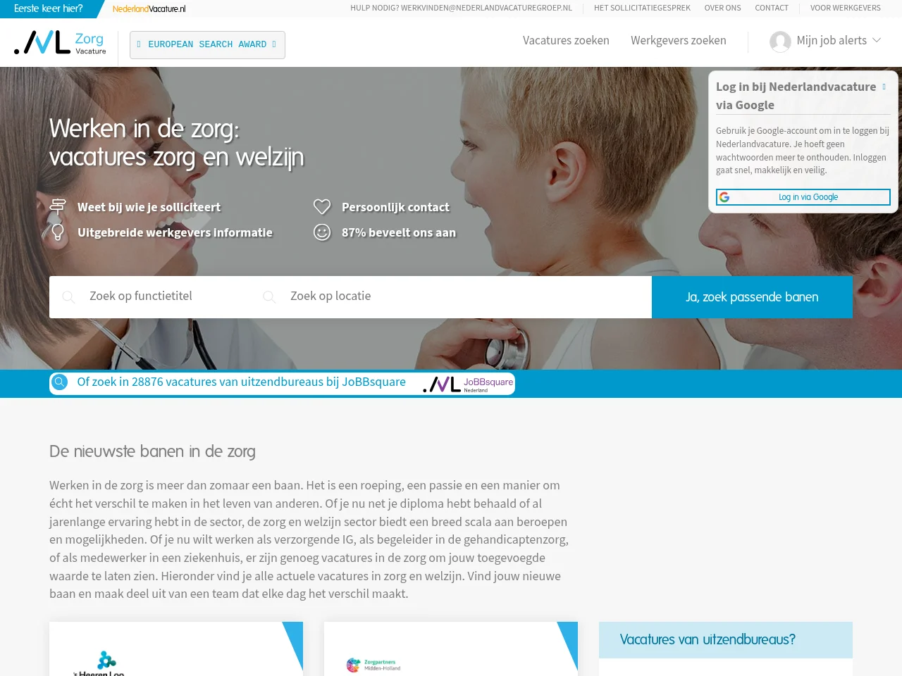 Nederlandvacature Zorg website screenshot