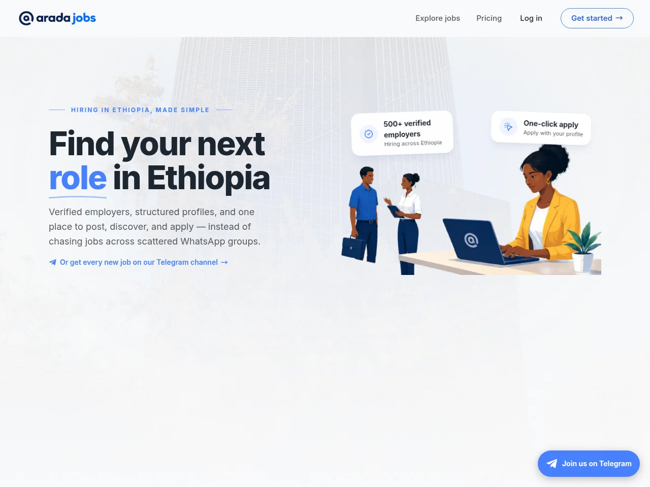 AradaJobs website screenshot