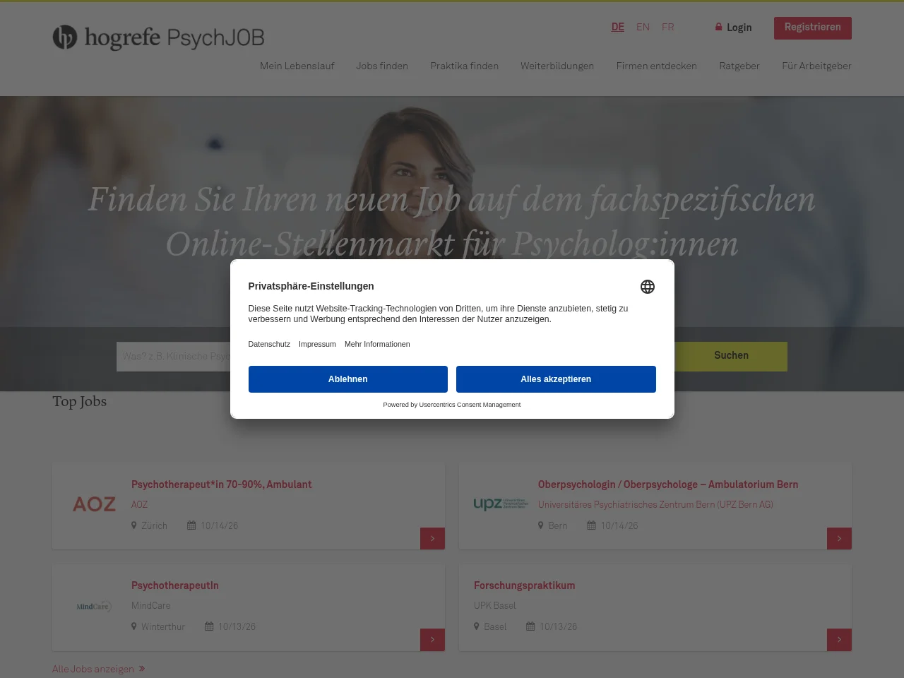 PsychJOB screenshot PsychJOB website screenshot