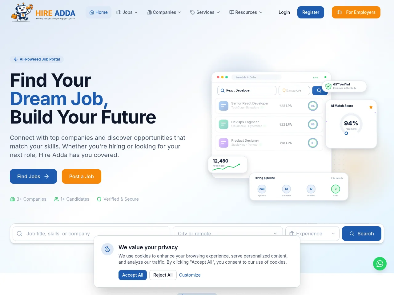 Hire Adda screenshot Hire Adda website screenshot